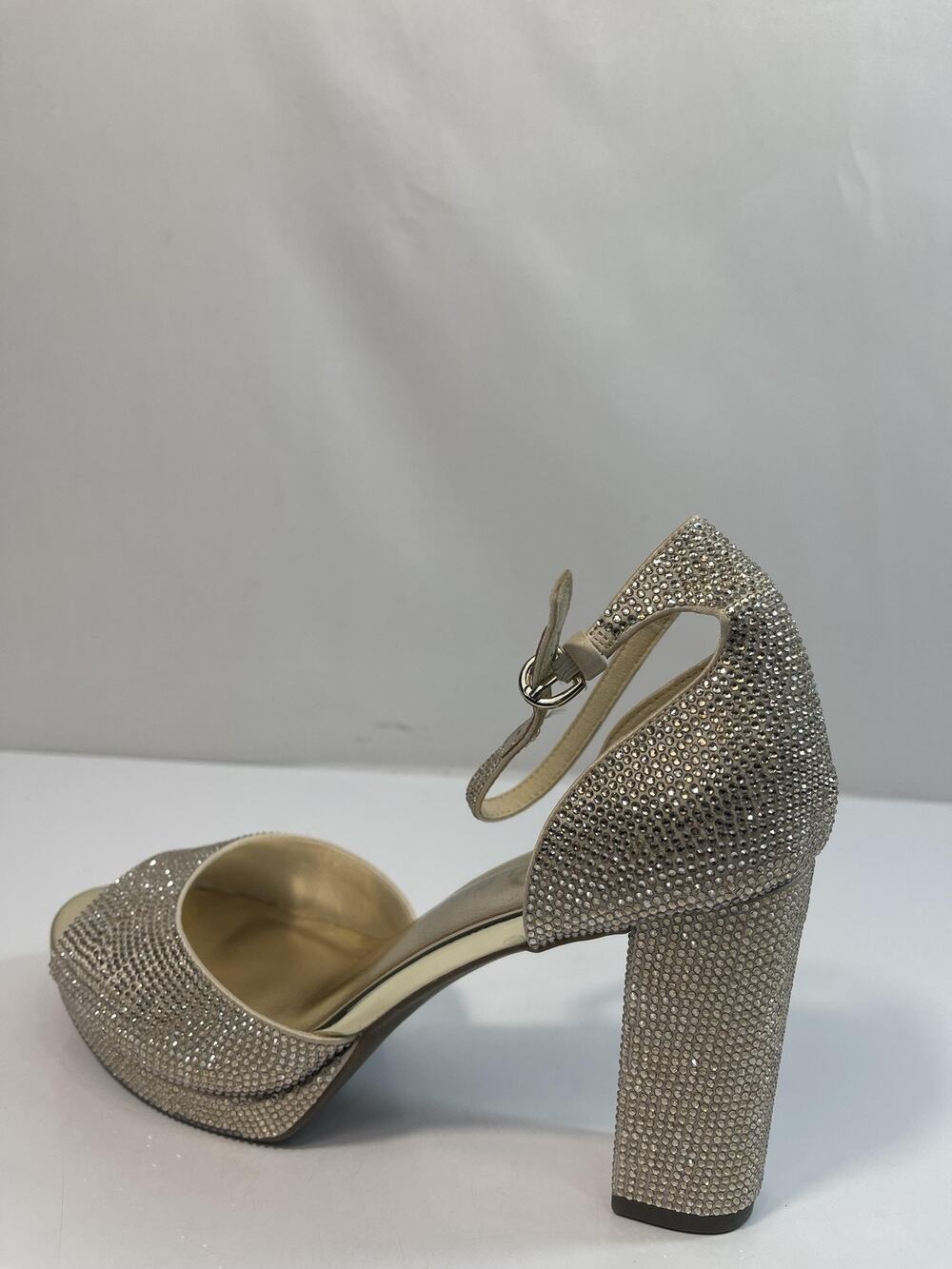 Anne Klein Shoes Women's Size 8 Gold AKVISTA-C Rhinestone Platform Block Heels